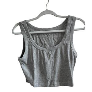 NWOT Women's Ribbed Knit Scoop Neck Sleeveless SlimFit Crop Tank Top Gray Large